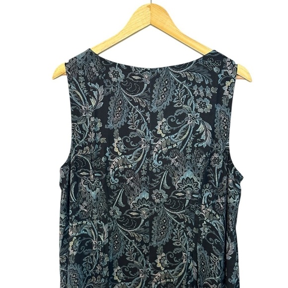 NWT J Jill sleeveless pleated maxi dress black/blue floral paisley XL - Picture 5 of 8